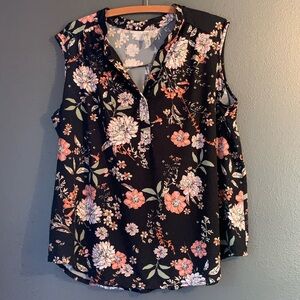 Perseption Black Floral Sleeveless Blouse